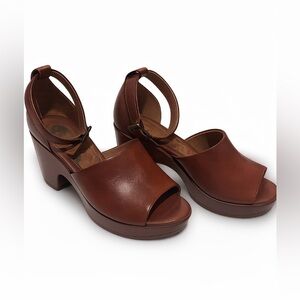 boc Brown Leather Platform Ankle-Strap Sandals